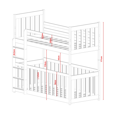 Poschodová posteľ so zábranami DANIKA - 90x200, borovica