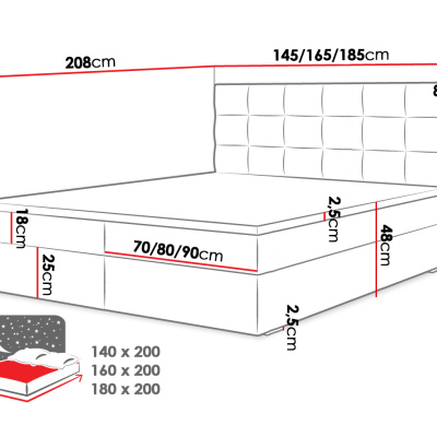 Moderná hotelová posteľ 180x200 BALJA 1 - čierna + topper ZDARMA