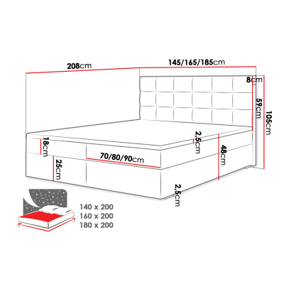 Moderná hotelová posteľ 180x200 BALJA 1 - čierna + topper ZDARMA