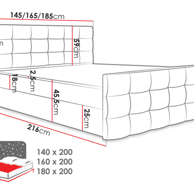 Americká čalúnená manželská posteľ 180x200 RANON 1 - ružová + topper ZDARMA