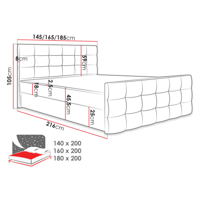 Americká čalúnená manželská posteľ 160x200 RANON 1 - šedá + topper ZDARMA