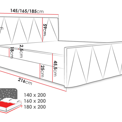 Americká manželská posteľ 140x200 RANON 2 - tmavá šedá + topper ZDARMA