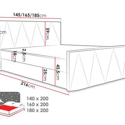 Americká manželská posteľ s vysokým čelom 180x200 RANON 3 - svetlá šedá + topper ZDARMA