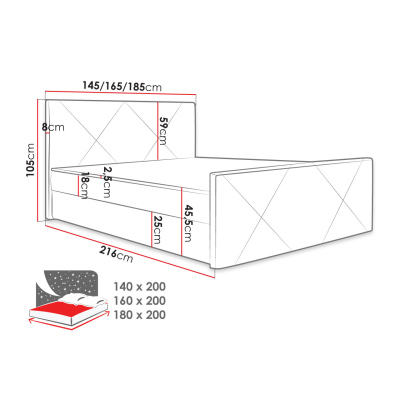 Americká posteľ s úložným priestorom 180x200 RANON 4 - šedá + topper ZDARMA