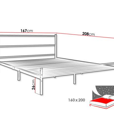 Kovová manželská posteľ 160x200 KARBY 2 - čierna