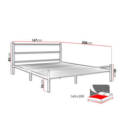 Kovová manželská posteľ 160x200 KARBY 2 - čierna