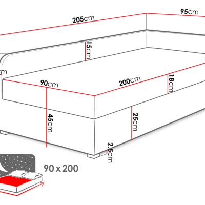 Váľanda 90x200 ALEP - šedá / žltá, pravé prevedenie