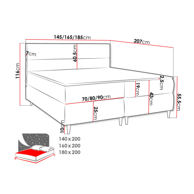 Hotelová posteľ s úložným priestorom 180x200 KALIX - béžová + topper ZDARMA