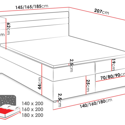 Hotelová manželská posteľ 160x200 SESKARO - svetlá šedá / čierna ekokoža + topper ZDARMA