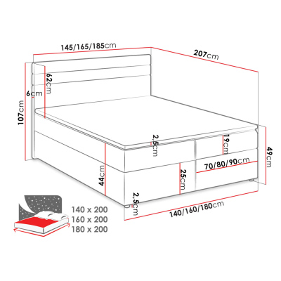 Hotelová manželská posteľ 140x200 SESKARO - čierna / biela ekokoža + topper ZDARMA