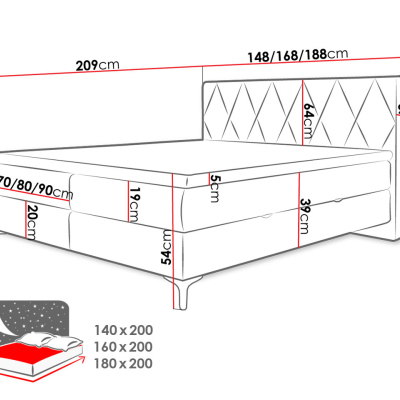 Čalúnená kontinentálna posteľ 140x200 LYNGS - svetlá šedá + topper ZDARMA