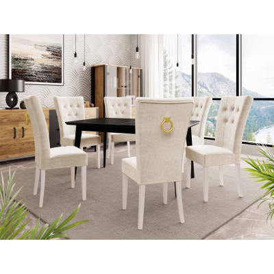 Luxusná kuchynská stolička NOSSEN 4 - polomatná biela / béžová / pozlátené klopadlo