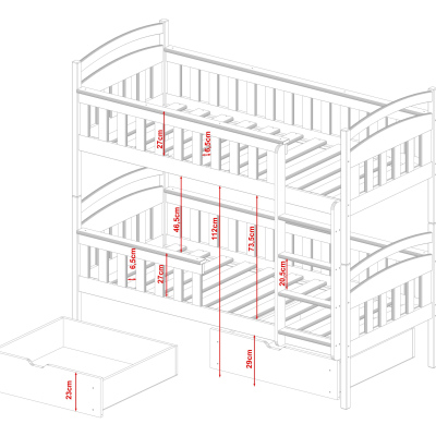 Poschodová posteľ pre dve deti DITA - 80x180, borovica