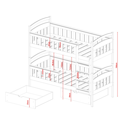 Poschodová posteľ pre dve deti DITA - 80x180, borovica