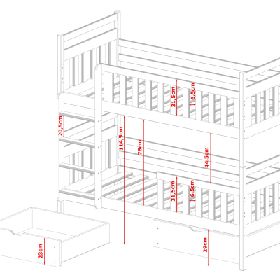 Detská posteľ so šuplíkmi LARA - 80x180, borovica
