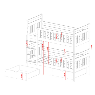 Detská posteľ so šuplíkmi LARA - 80x180, borovica