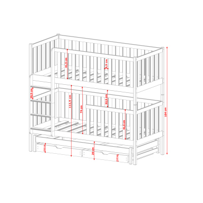 Poschodová posteľ so šuplíkmi a prístelkou LORI - 80x180, borovica