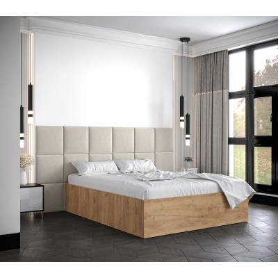 Manželská posteľ s čalúnenými panelmi MIA 4 - 160x200, dub zlatý, béžové panely