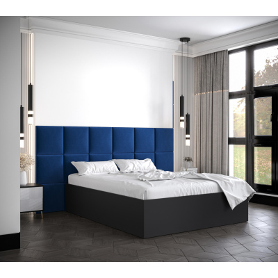 Manželská posteľ s čalúnenými panelmi MIA 4 - 160x200, čierna, modré panely