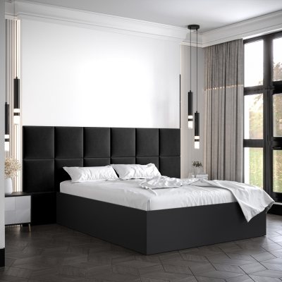 Manželská posteľ s čalúnenými panelmi MIA 4 - 160x200, čierna, čierne panely