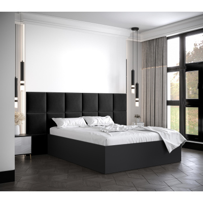 Manželská posteľ s čalúnenými panelmi MIA 4 - 160x200, čierna, čierne panely