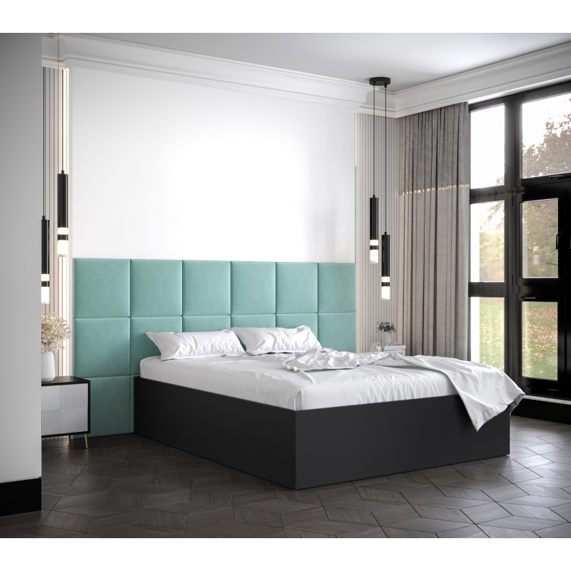 Manželská posteľ s čalúnenými panelmi MIA 4 - 160x200, čierna, mätové panely