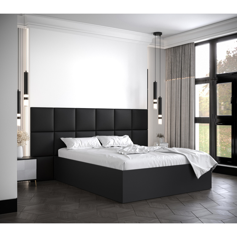 Manželská posteľ s čalúnenými panelmi MIA 4 - 160x200, čierna, čierne panely z ekokože