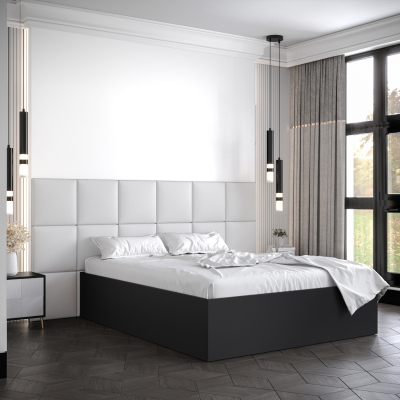 Manželská posteľ s čalúnenými panelmi MIA 4 - 160x200, čierna, biele panely z ekokože