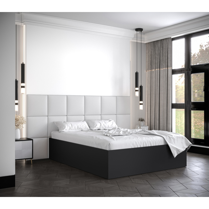 Manželská posteľ s čalúnenými panelmi MIA 4 - 160x200, čierna, biele panely z ekokože