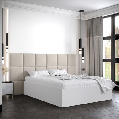 Manželská posteľ s čalúnenými panelmi MIA 4 - 160x200, biela, béžové panely
