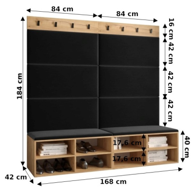 Široký botník s čalúnenými panelmi HARRISON - biely, šedé panely