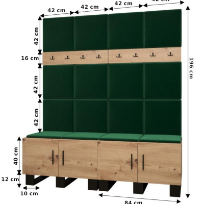 Predsieňová zostava RUMIE 3 - dub artisan, mätové panely