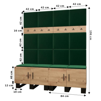 Predsieňová zostava RUMIE 3 - dub artisan, biele panely z ekokože