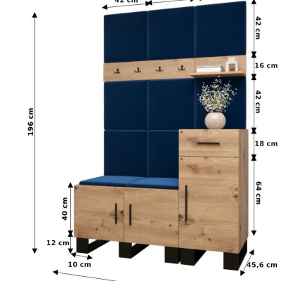 Predsieňová zostava RUMIE 5 - dub artisan, ružové panely