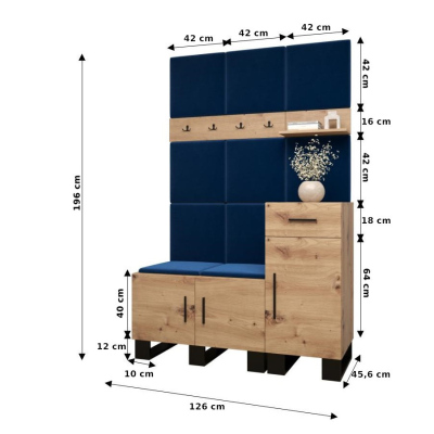 Predsieňová zostava RUMIE 5 - dub artisan, šedé panely