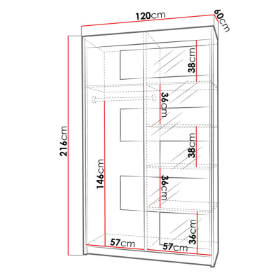 Šatníková skriňa so zrkadlom 120 cm KANG - biela