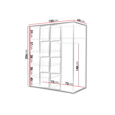 Šatníková skriňa so zrkadlom 150 cm HONG 1 - dub artisan / čierna