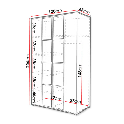 Šatníková skriňa so zrkadlom 120 cm HONG 1 - dub artisan / čierna