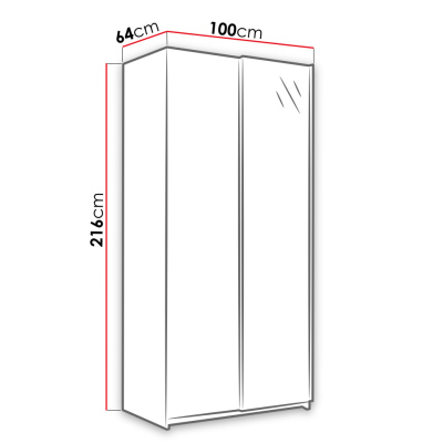 Šatníková skriňa so zrkadlom 100 cm JIAN - biela