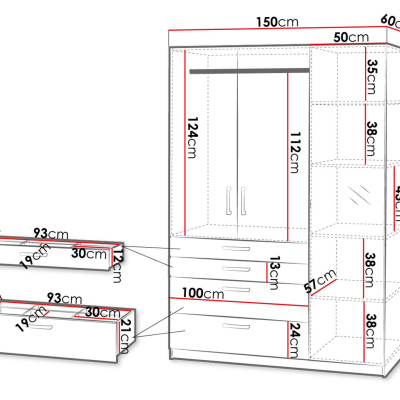 Vysoká šatníková skriňa 150 cm KLIT - biela