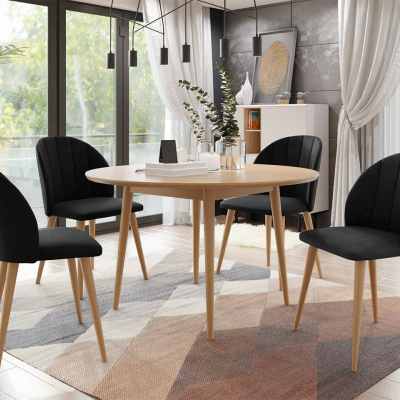 Okrúhly jedálenský stôl 100 cm so 4 stoličkami NOWEN 1 - prírodné drevo / čierny