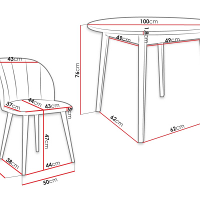 Okrúhly jedálenský stôl 100 cm so 4 stoličkami NOWEN 1 - prírodné drevo / čierny