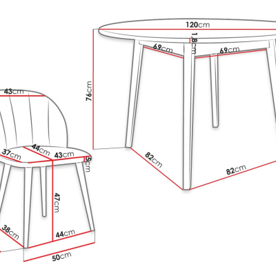 Okrúhly jedálenský stôl 120 cm so 4 stoličkami NOWEN 1 - prírodné drevo / šedý