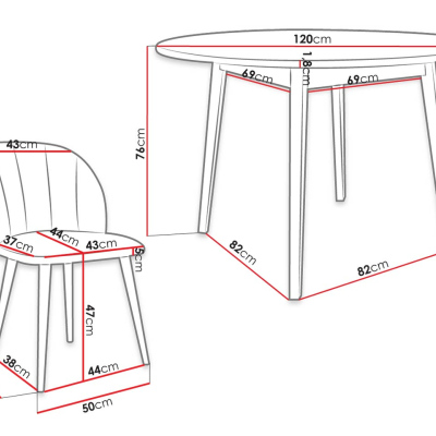 Jedálenský stôl 120 cm so 4 stoličkami NOWEN 1 - čierny / ružový