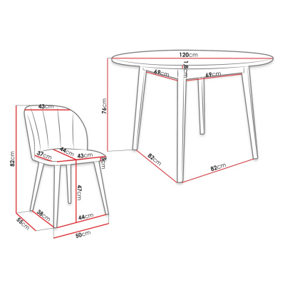 Jedálenský stôl 120 cm so 4 stoličkami NOWEN 1 - čierny / ružový