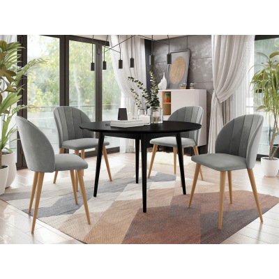 Jedálenský stôl 100 cm so 4 stoličkami NOWEN 1 - čierny / prírodné drevo / šedý