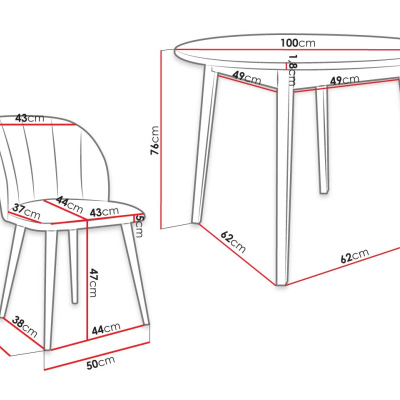 Jedálenský stôl 100 cm so 4 stoličkami NOWEN 1 - čierny / prírodné drevo / modrý