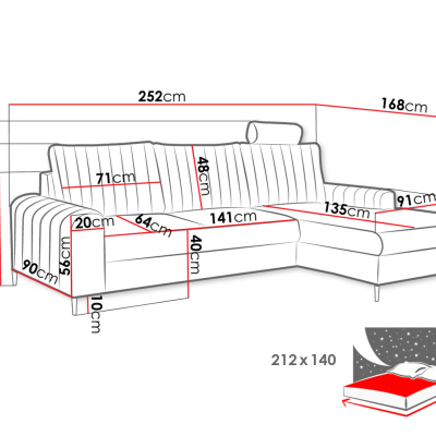 Rohová rozkladacia sedacia súprava TAKARA - šedá, ľavý roh