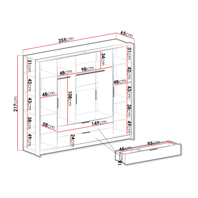 Šatníková skriňa 255 cm REINA - dub wotan / biela