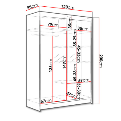 Šatníková skriňa 120 cm so zrkadlom a LED RGB osvetlením SAMANRE 2 - čierna / dub artisan